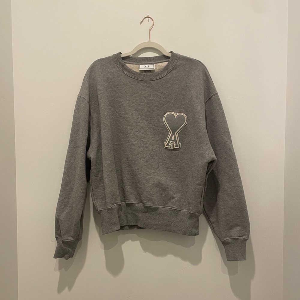 AMI Paris Alexandre Mattiussi Large Ami De Couer Gray Crewneck
